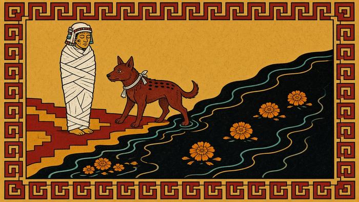 Lámina: el perro bermejo en el camino al Mictlan